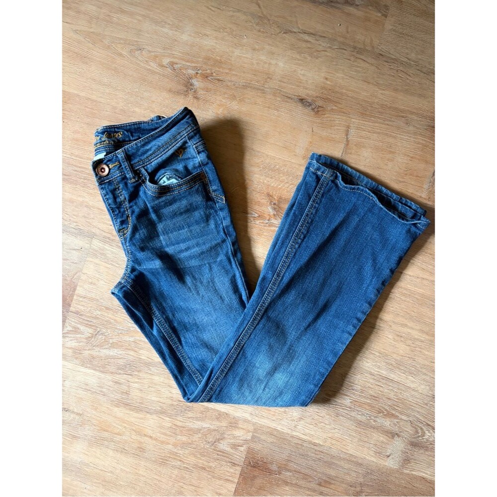 Justice Girls Mid Rise Medium Blue Denim Flare Jeans